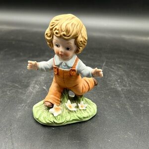 Ardco Charming Porcelain Boy Figurine in Overalls barefoot